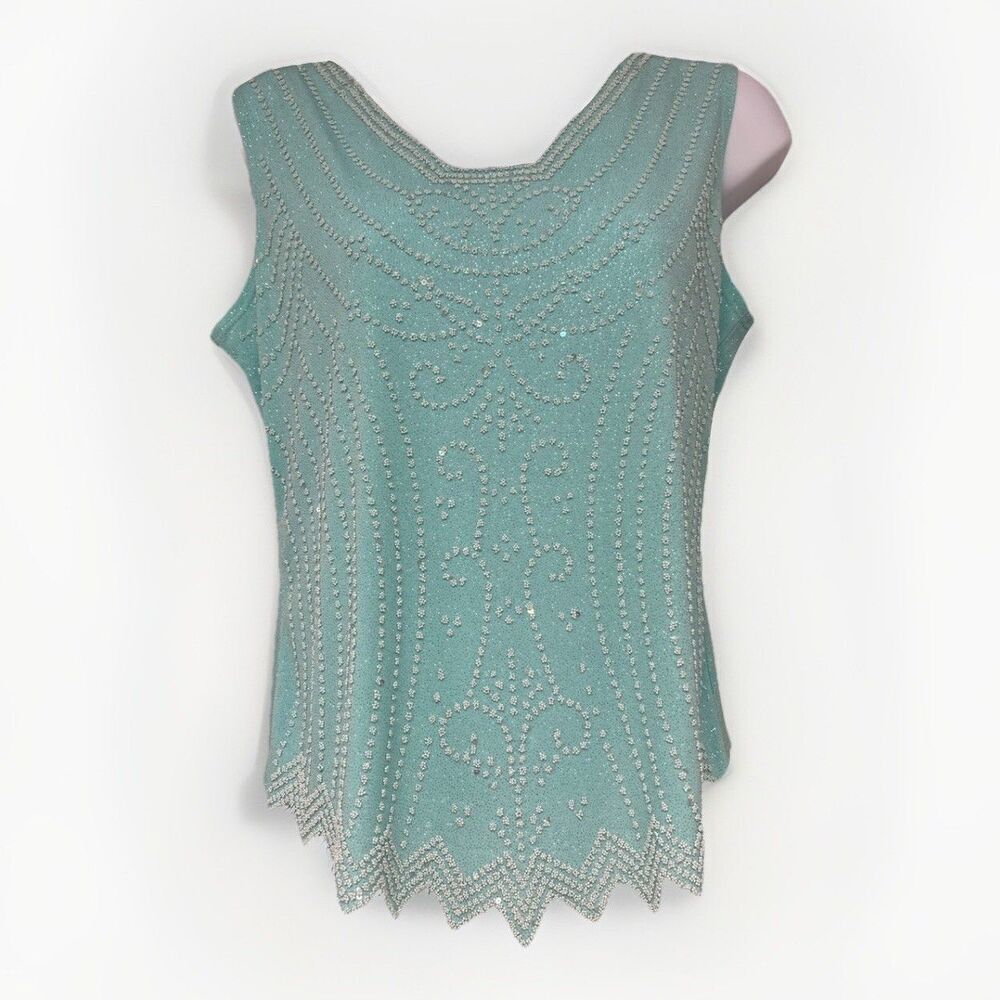 MSK (Medium) Y2K Turquoise Blue beaded sequin tank top winx club fairy (FLAW)